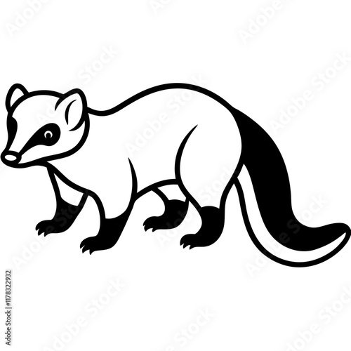 Cute  Line Art Coati Silhouette Black Vector Illustration photo