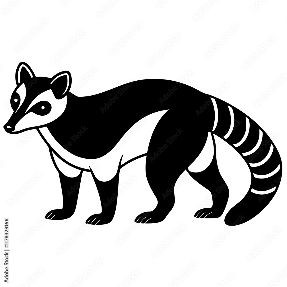 Fototapeta premium Cute Line Art Coati Silhouette Black Vector Illustration