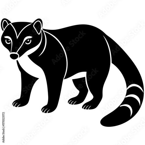 Cute  Line Art Coati Silhouette Black Vector Illustration photo