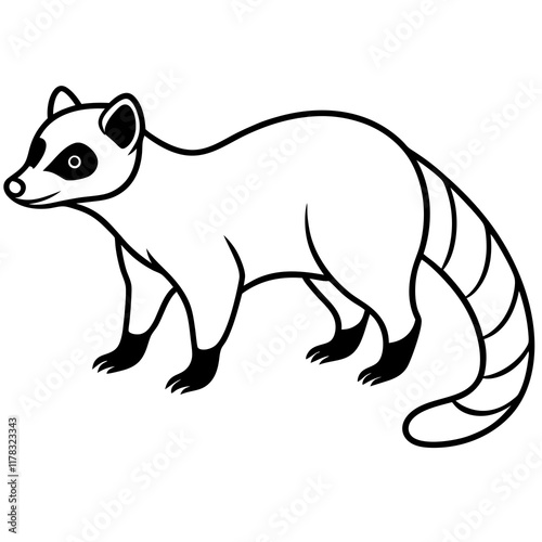 Cute  Line Art Coati Silhouette Black Vector Illustration photo