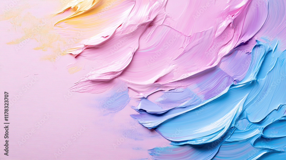 Fototapeta premium Colorful abstract painting with pink and blue textures creating serene atmosphere