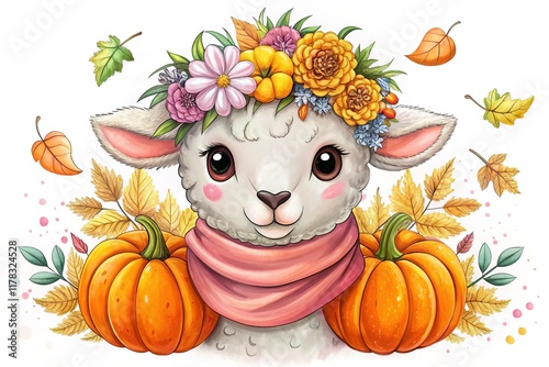 Cute lamb pumpkin crown, floral Halloween headband. photo