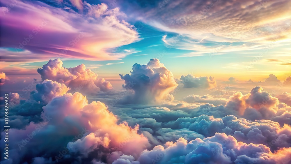Dreamy pastel cloudscape, breathtaking aerial view. Dreamy pastel cloudscape, breathtaking aerial view.