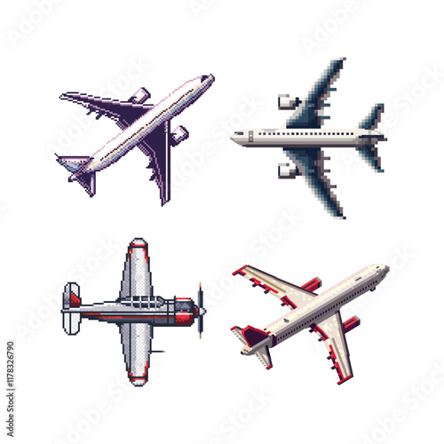 Plane pixel art design vector illustration