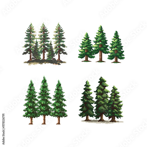 Pine tree pixel art design vector template illustration