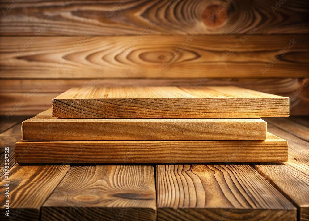 Fototapeta premium Stacked Wooden Boards, Rustic Texture, Copy Space Right, Three Boards