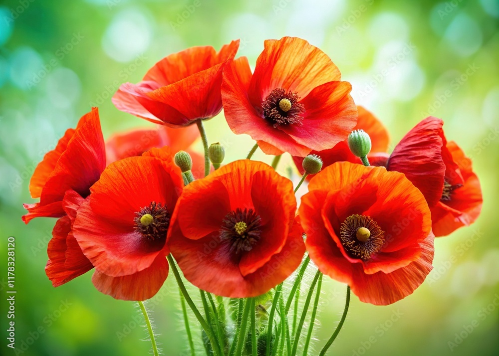 Fototapeta premium Vibrant Red Poppy Flowers in Summer Field, Blooming Coquelicots