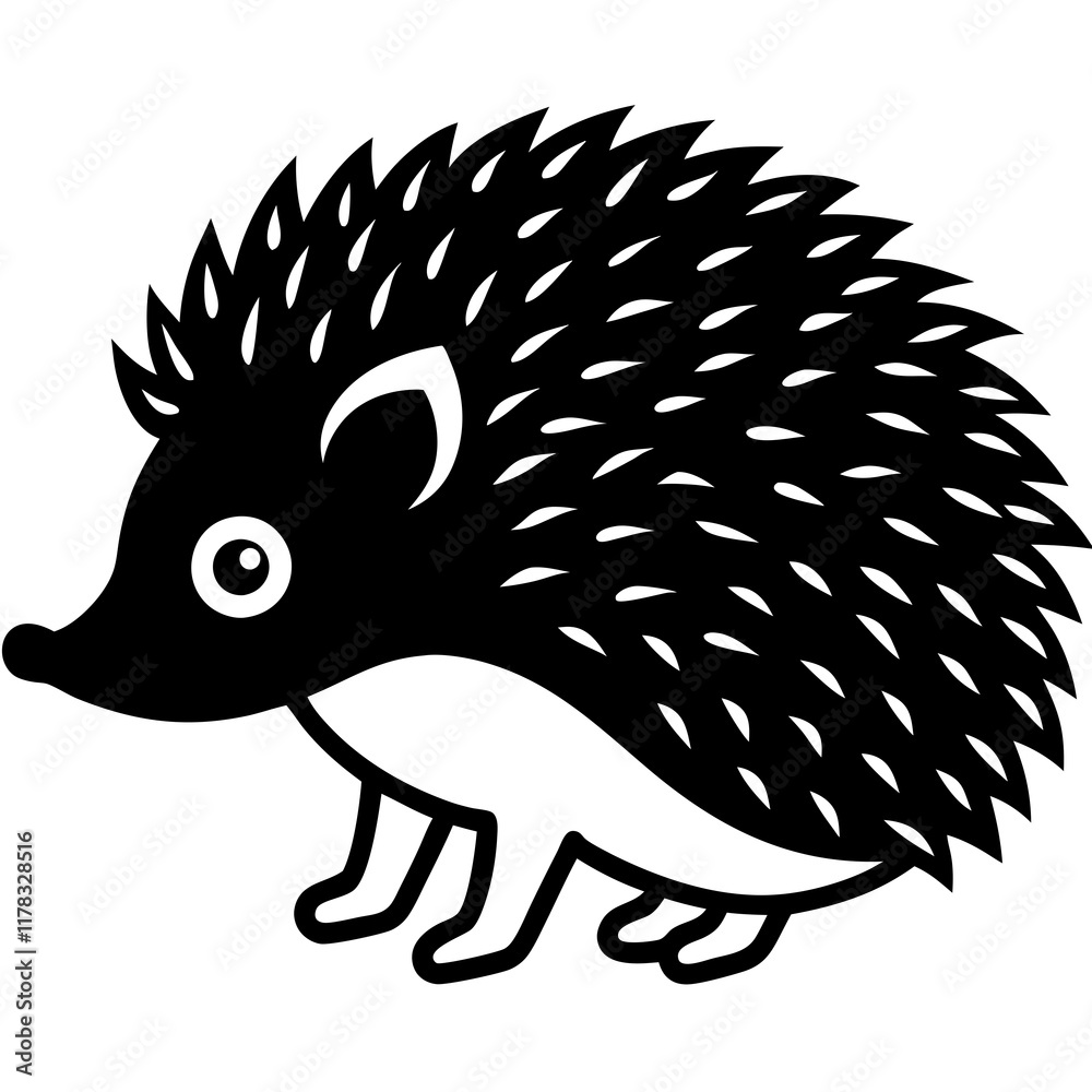 Cute Line Art Hedgehog Silhouette Black Vector Illustration Cute Line Art Hedgehog Silhouette Black Vector Illustration