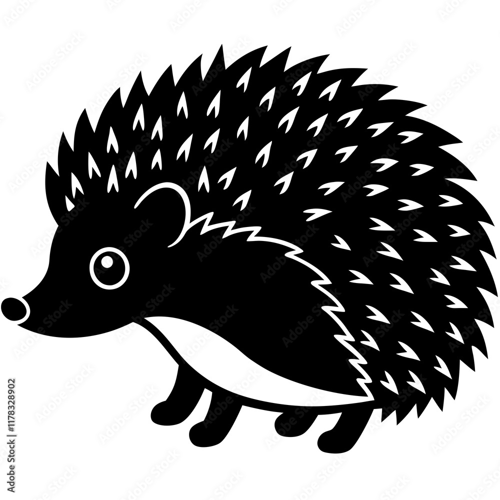 Cute Line Art Hedgehog Silhouette Black Vector Illustration Cute Line Art Hedgehog Silhouette Black Vector Illustration