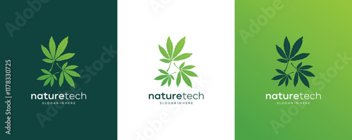 Idea Silhouette Cannabis Marijuana Hemp Weed Leaf CBD vector  logo design