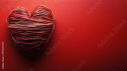 Red Woven Heart on Red Background Valentine Decor