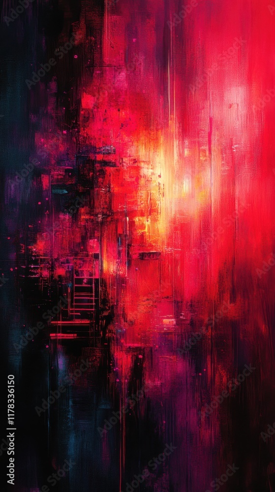 An abstract composition featuring vibrant reds and oranges against a dark background. An abstract composition featuring vibrant reds and oranges against a dark background.