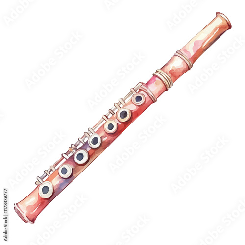 A watercolor of a flute, isolated on a white background. Flute vector.
