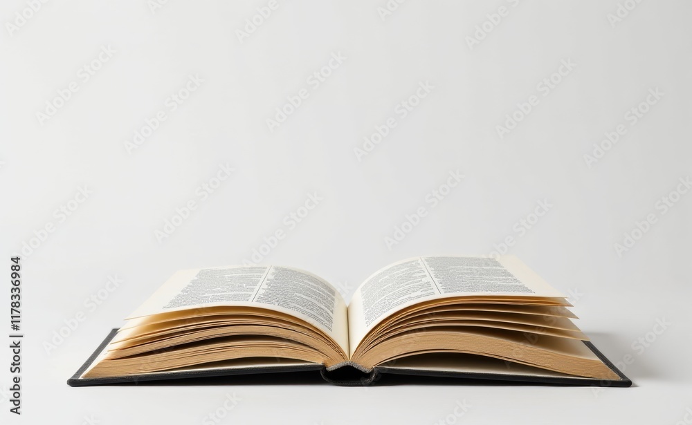 An open book with crisp white pages spread wide against a warm beige background, inviting exploration and discovery. An open book with crisp white pages spread wide against a warm beige background, inviting exploration and discovery.