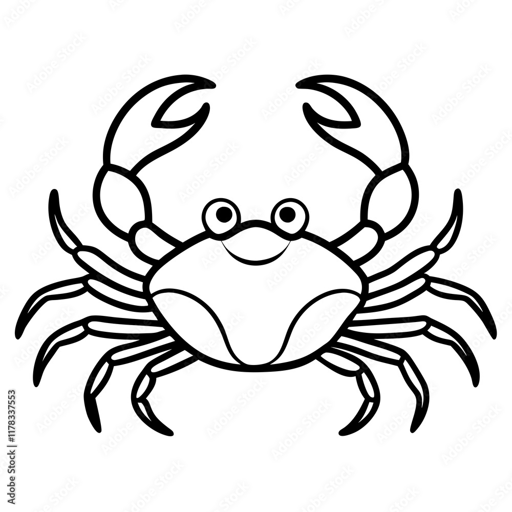 Cute Line Art Crab Silhouette Black Vector Illustration Cute Line Art Crab Silhouette Black Vector Illustration