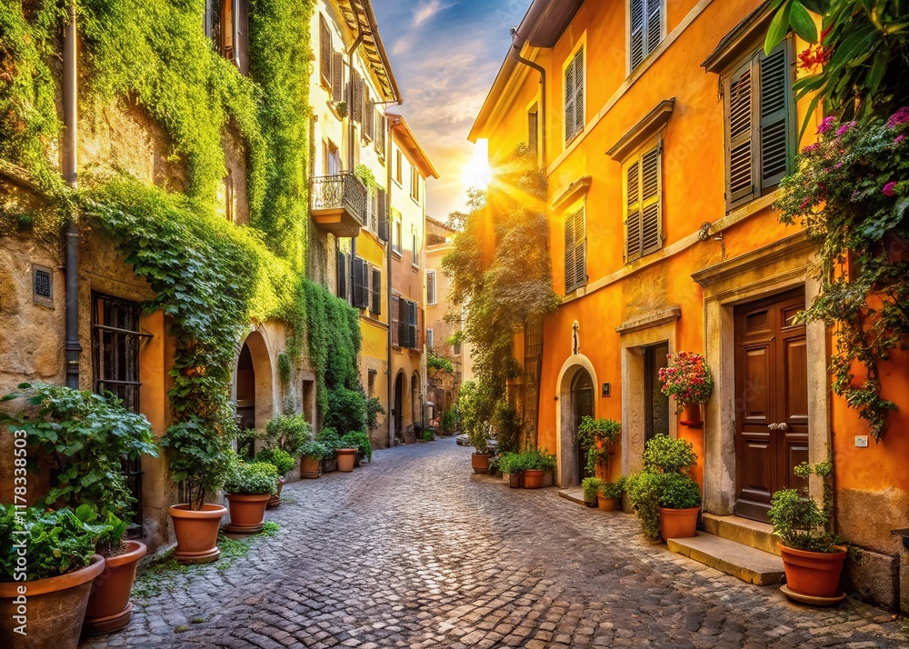 Fototapeta premium Rule of Thirds highlights Trastevere Rome's ancient streets.