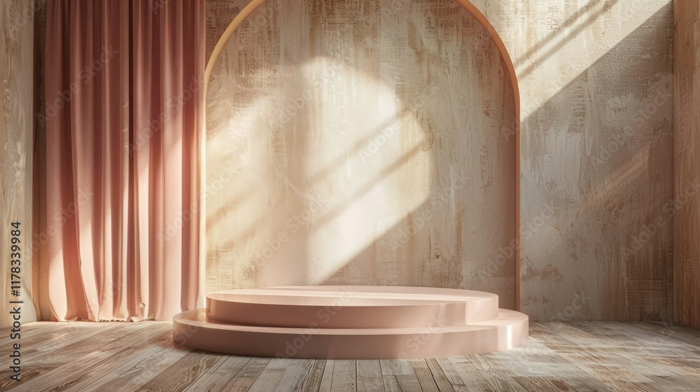 Elegant Two-Tiered Podium in a Sunlit Rustic Room Elegant Two-Tiered Podium in a Sunlit Rustic Room