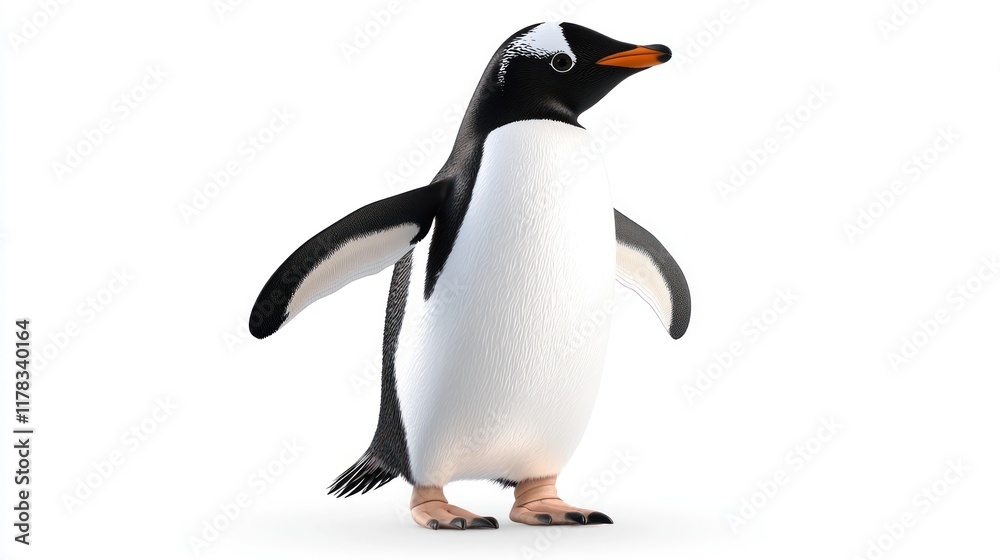 Naklejka premium A 3D-rendered penguin standing with wings outstretched.
