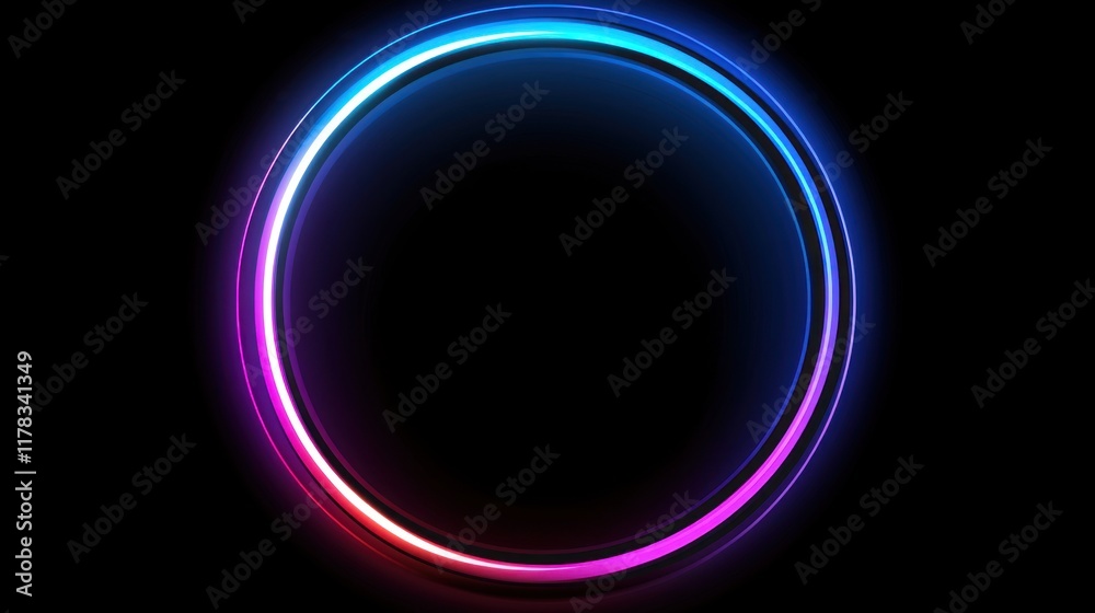Vibrant neon ring, black background, blue, pink glow. Vibrant neon ring, black background, blue, pink glow.