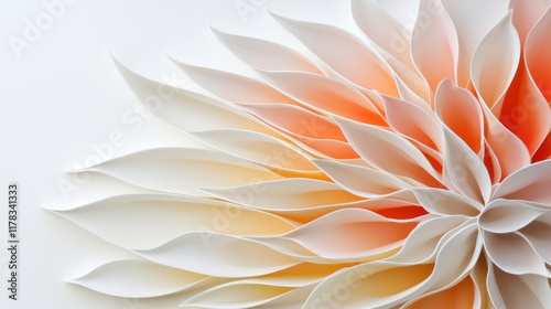 Abstract floral design made of layered paper in warm colors.