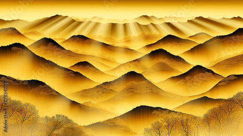 Golden Sunrise Over Serene Mountain Ranges