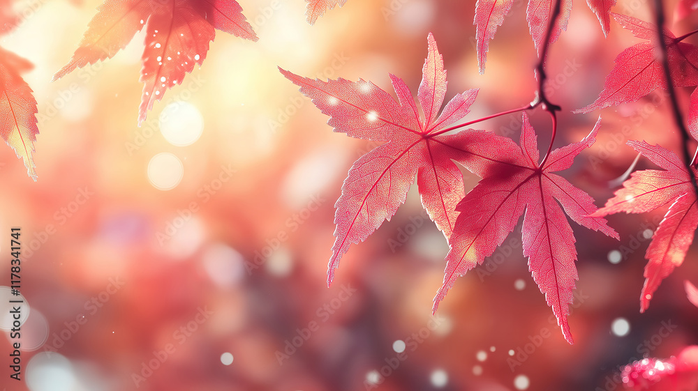 Autumn-themed web banner with vibrant red and yellow maple leaves and a dreamy bokeh light Autumn-themed web banner with vibrant red and yellow maple leaves and a dreamy bokeh light