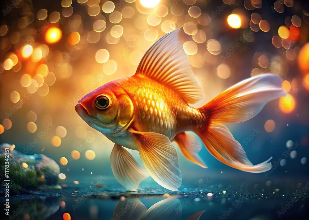 Tilt-shift goldfish, glowing, blurred background. Tilt-shift goldfish, glowing, blurred background.