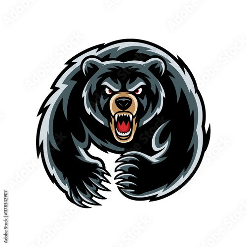 black bear attacking with claws design logo on white background