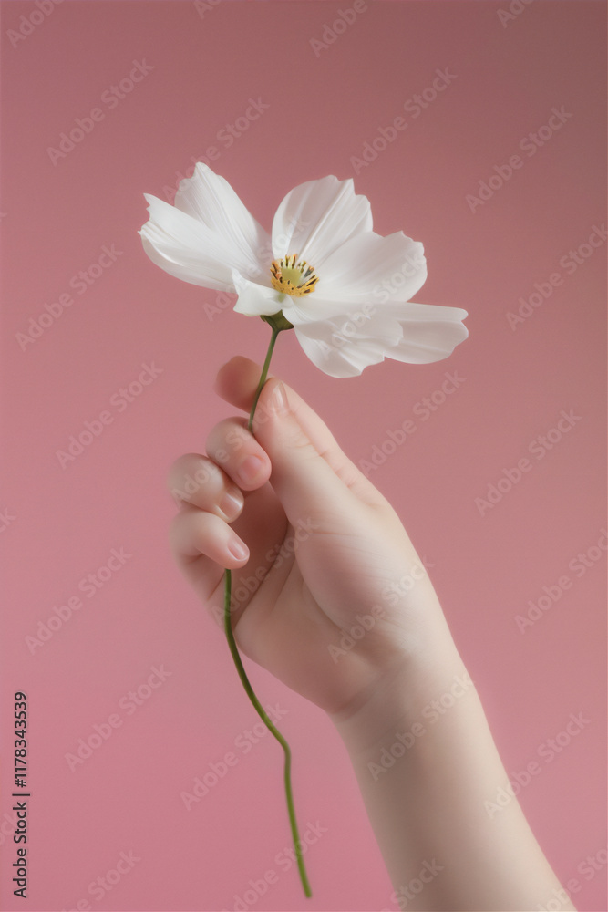 Blossom flower in baby's hand in close up, version 15 Blossom flower in baby's hand in close up, version 15