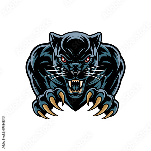 black panther illustration logo attacking with claws