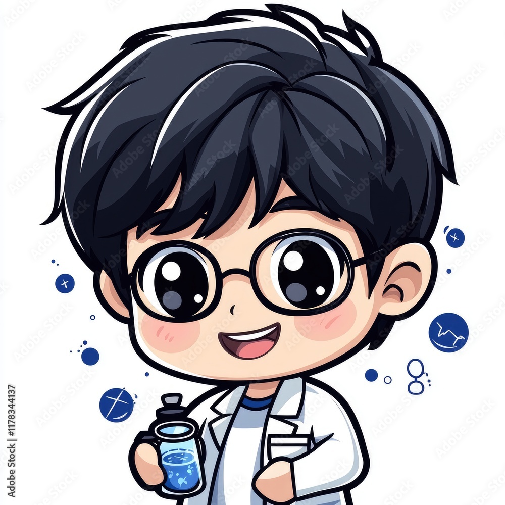 Obraz premium Adorable Cartoon Scientist: A Cute Science Illustration