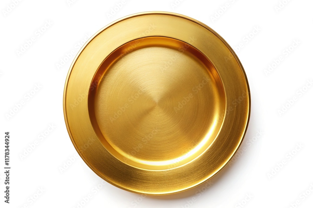 Golden Plate Top View, Isolated, Luxury Dishware, Shiny Gold Plate, Elegant Tableware Golden Plate Top View, Isolated, Luxury Dishware, Shiny Gold Plate, Elegant Tableware