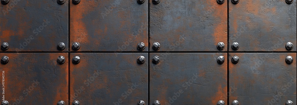 Fototapeta premium Rusty metal plates background with rivets.