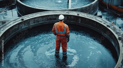 Wallpaper Mural A man in an orange jumpsuit stands in a large body of water Torontodigital.ca