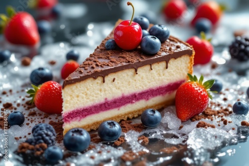 Wallpaper Mural Delicious Chocolate Cheesecake Slice with Berries Torontodigital.ca