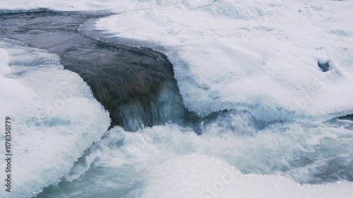 Shirogane Waterfall in Winter at Biei Patchwork Road, Hokkaido, Japan. 