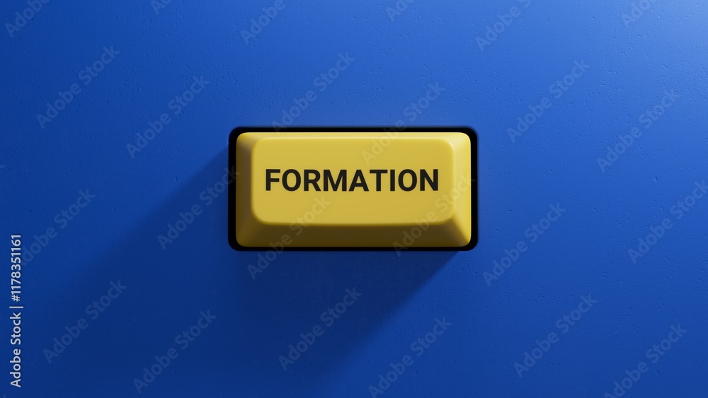 Close up yellow buttone for Text FORMATION.close up button of keyboard,Business Concept.3D rendering on blue background. Close up yellow buttone for Text FORMATION.close up button of keyboard,Business Concept.3D rendering on blue background.