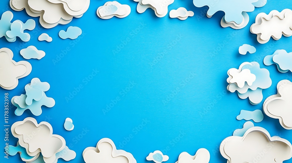 Paper Clouds Frame Blue Background Design Paper Clouds Frame Blue Background Design