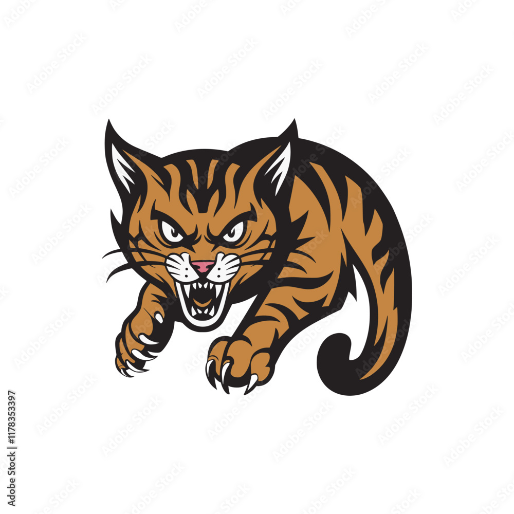 cat pose attacking with claws logo illustration on white background cat pose attacking with claws logo illustration on white background