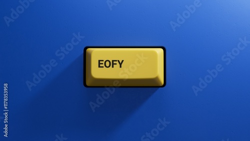 eofy word on yellow button.close up button of keyboard,Business Concept.3D rendering on blue background.