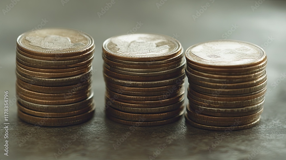 Coin stacks symbolizing wealth growth, economic stability, and financial planning. Coin stacks symbolizing wealth growth, economic stability, and financial planning.
