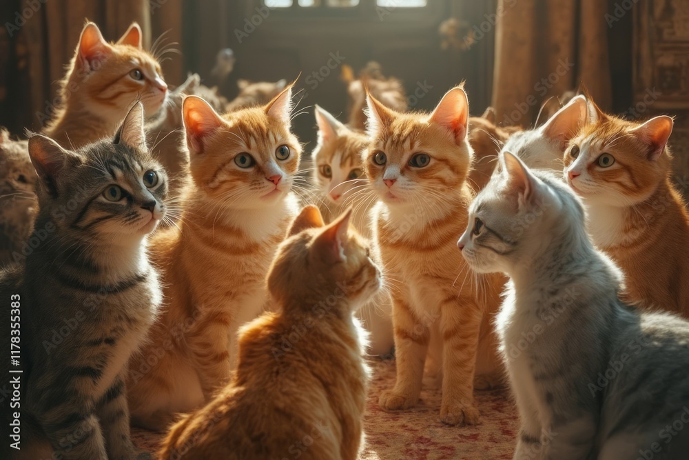 Fototapeta premium A Group Of Adorable Kittens Bask In Sunlight