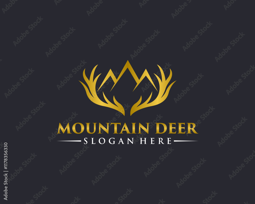Fototapeta premium Gold mountain deer antler logo