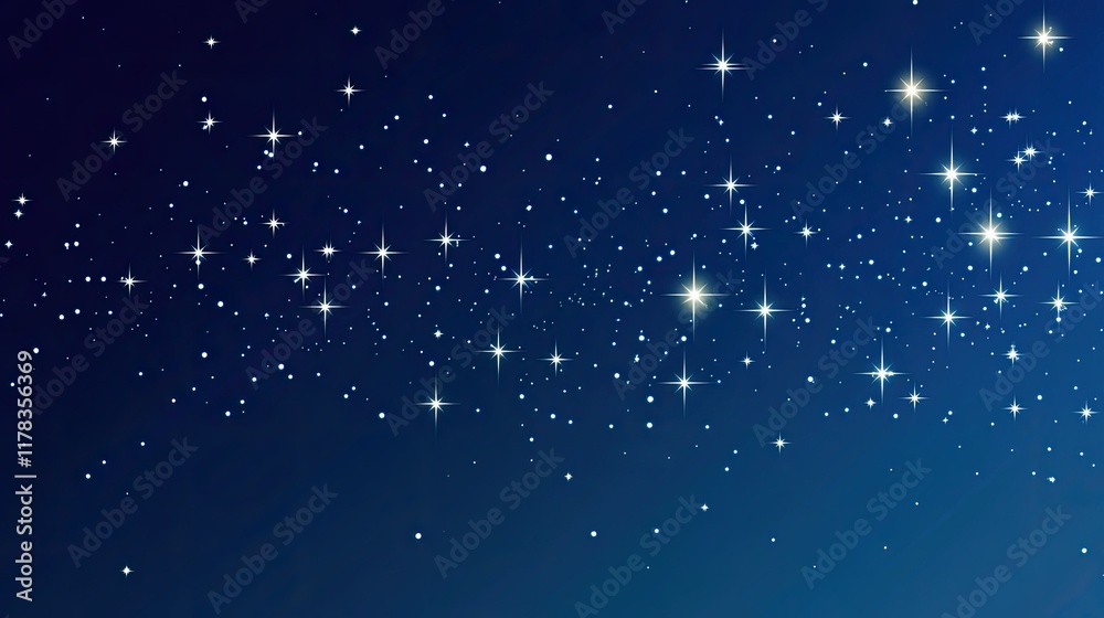 Obraz premium Elegant starry Christmas tree vector with glowing white stars on a deep blue background, minimalist design, festive sparkle.
