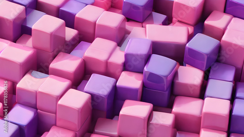 3D illustration of pink and purple cubes pattern