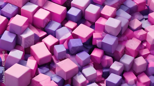3D illustration of pink and purple cubes pattern