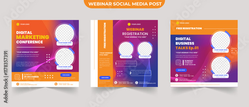 Set of webinar business digital marketing podcast ads for social media post and stroies template