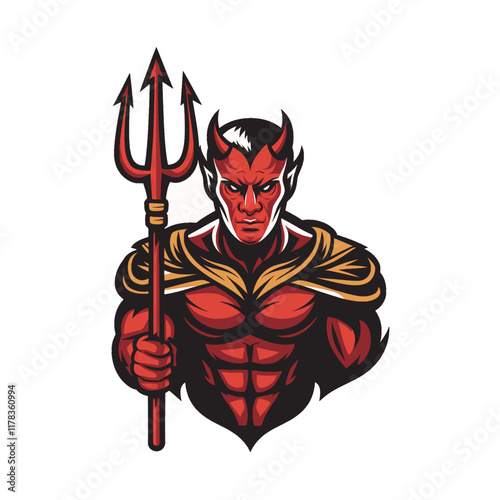 devil character hold trident design illustration logo