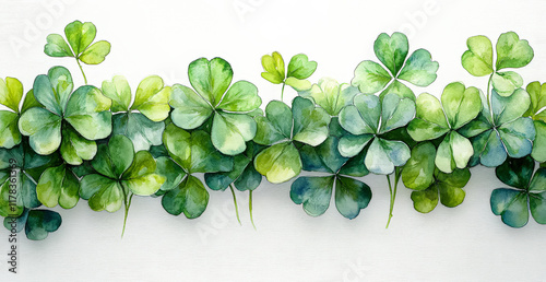 Painting of green clovers with a white background