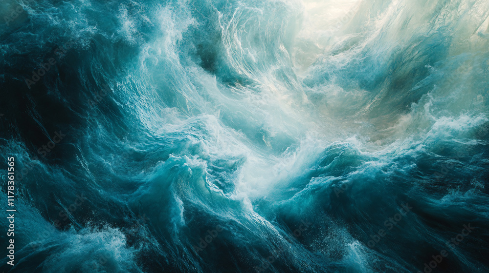 Obraz premium An abstract interpretation of an underwater storm, with swirling colors and turbulent waves depicting the power and beauty of the ocean in motion. 